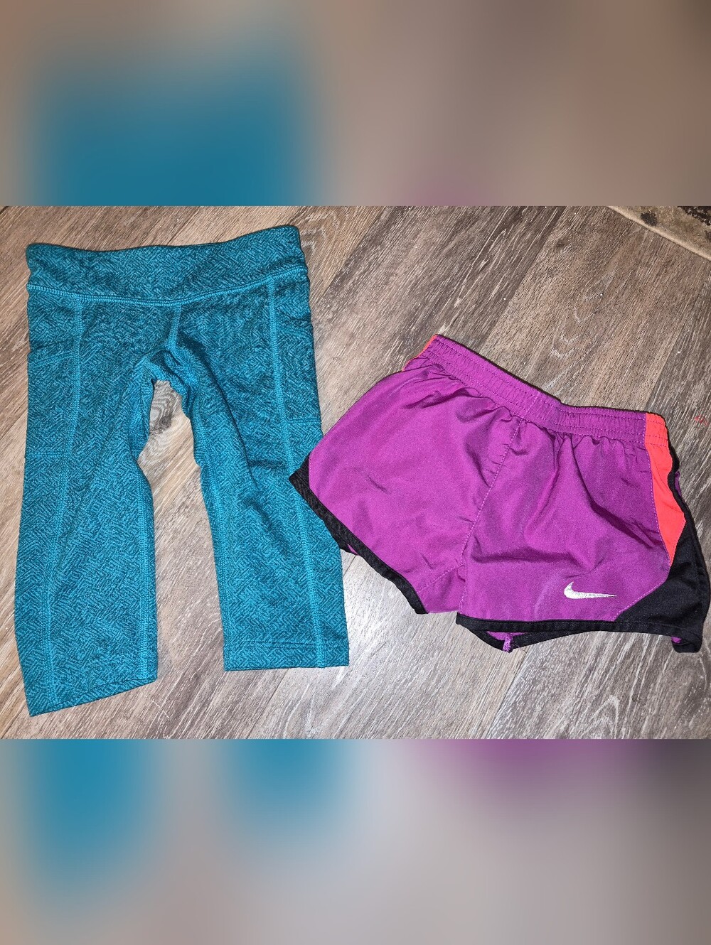 Nike Kids Purple Athletic Shorts and Teal Leggings Bundle